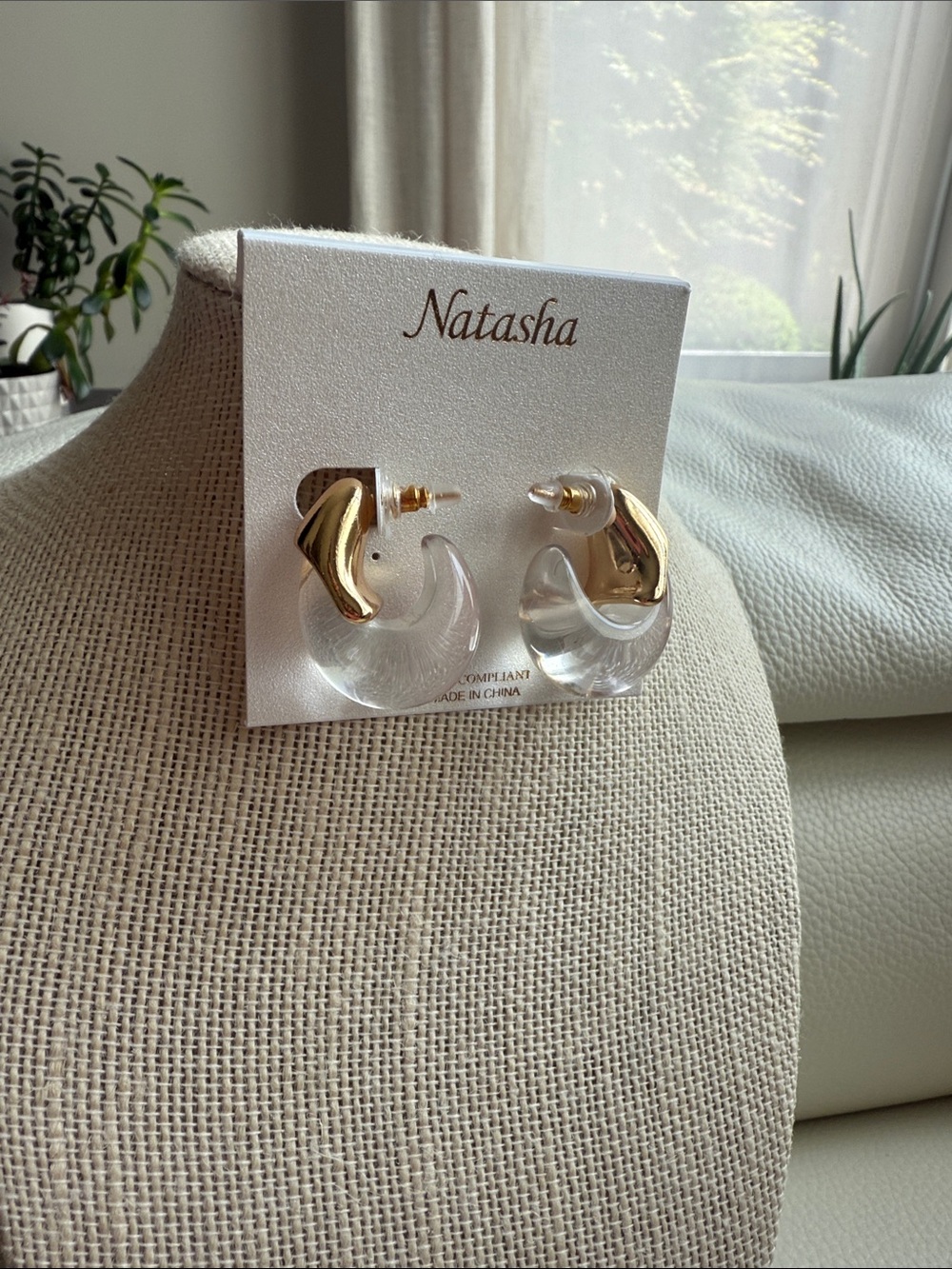 Natasha Couture Gold-plated And Clear Resin Statement Hoop Earrings